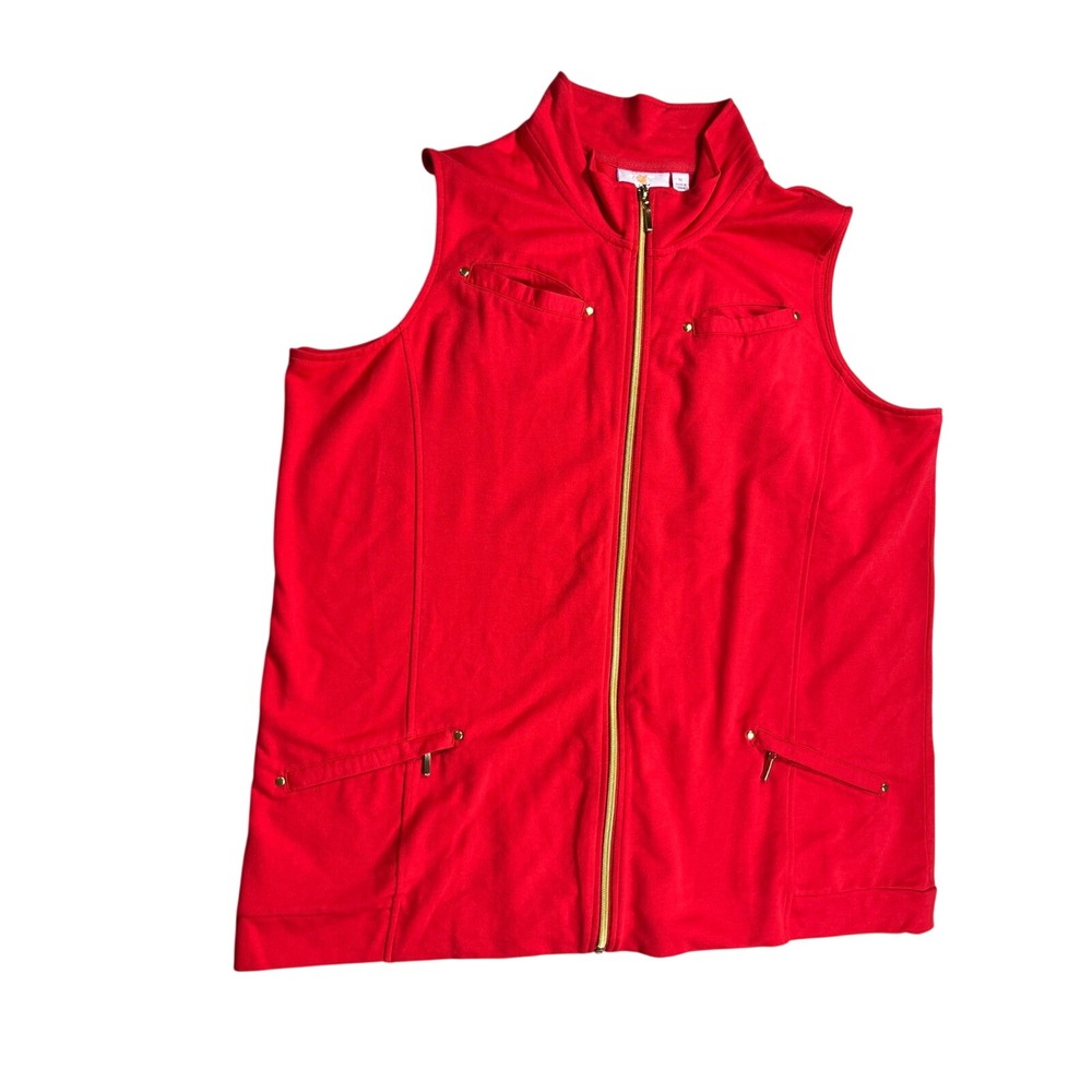 Quacker Factory Red Zip Front Vest Gold Hardware‎ Plus Size 1X